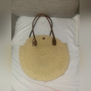 Round Straw Tote Bag with Brown Handles. MUST BE ADDED TO BUNDLE...
